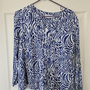 Blue and White Patterned Vineyard Vines Women's Top